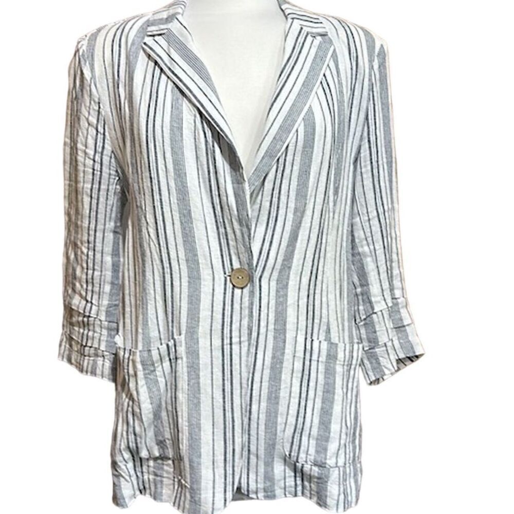 Ellen Tracy Women's Striped Linen Blend Blazer Multicolor 3/4 Sleeve Size M- EUC - Picture 1 of 5